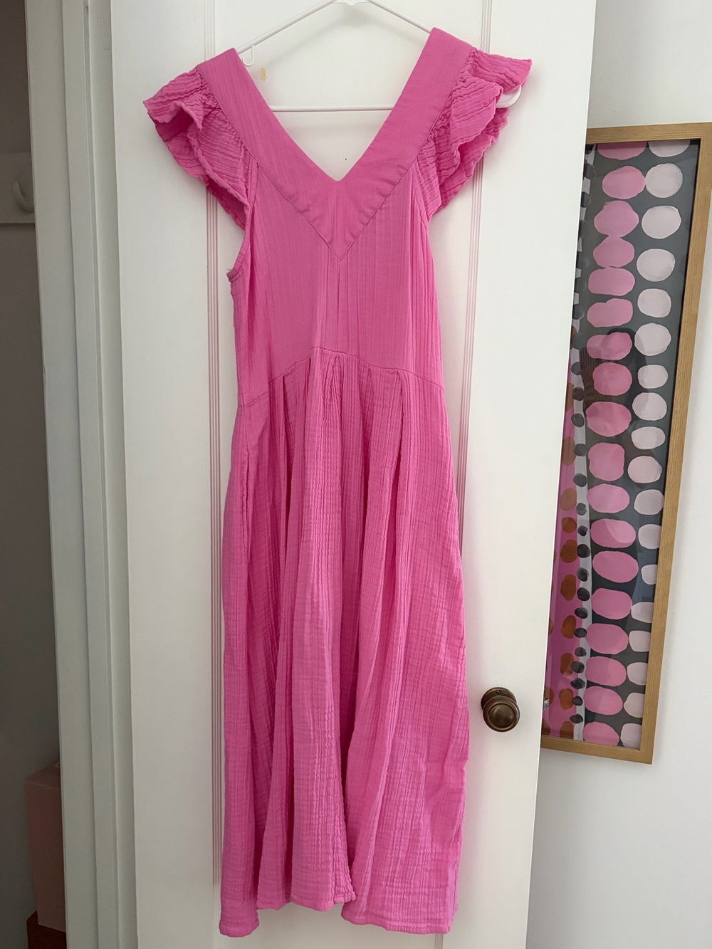 Pink Midi Dress with Ruffle Sleeves